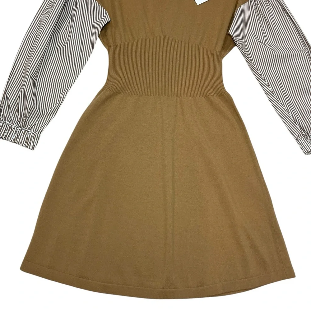 10 Crosby Derek Lam Sweater Shirt Dress Lainey Tan Print Long Sleeve Wool NEW - Picture 8 of 15